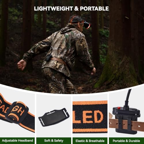 Rechargeable LED Headlamp for Hunting Camping 10W 25000 Lux Brightness