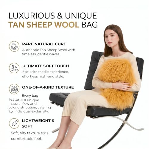 Women Luxury Real Curly Mongolian Lamb Fur Purse - Camel Variation