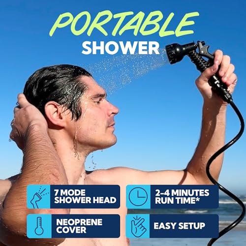 SUN NINJA Portable Camping Shower with 7-Mode Shower Head, 2.1 Gallon Black
