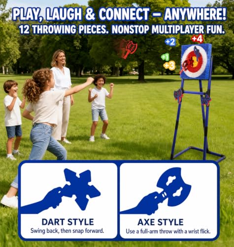 Steadyjoy Blue Backyard Axe Throwing Game Set with 6 Axes & Darts, Portable Indoor/Outdoor