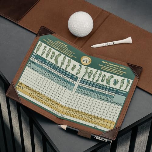 Genuine Leather Golf Scorecard and Yardage Book Holder - Dark Brown