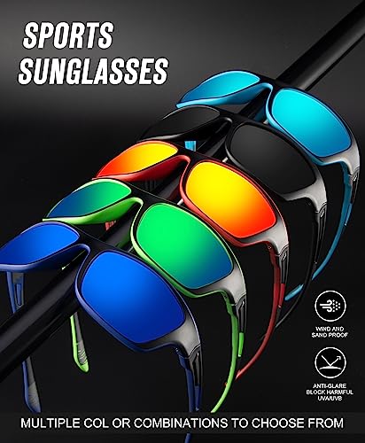 Polarized Sunglasses for Men - Sports UV Protection for Driving, Cycling & Fishing - Ice Blue/Green/Red