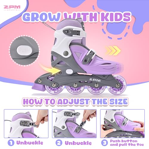 Adjustable Kids Inline Skates for Girls and Boys - Purple, Medium - Big Kid 13C-2.5Y US