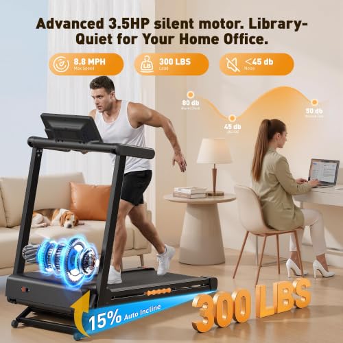 JAGJOG Foldable Ebony Treadmill with 15% Auto Incline & 8.8 MPH Speed