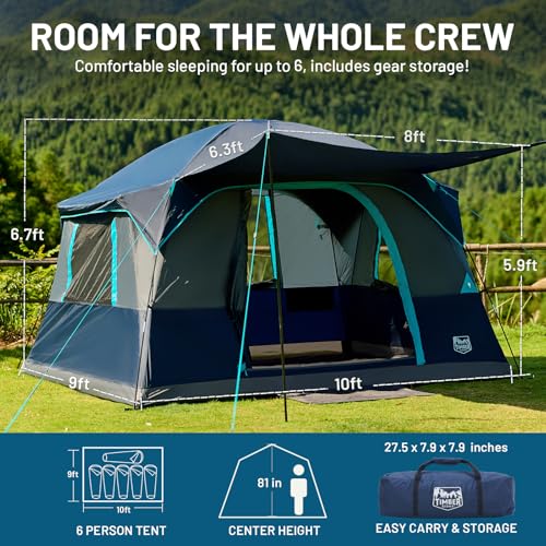 Timber Ridge 6-Person Cabin Tent with Vertical Walls, Porch & Ventilation