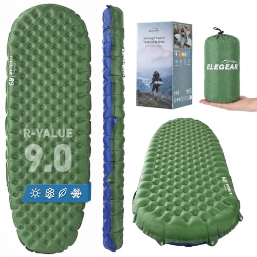 Insulated Camping Sleeping Pad 4-Inch Thick with R-Value 9 - Green, Regular