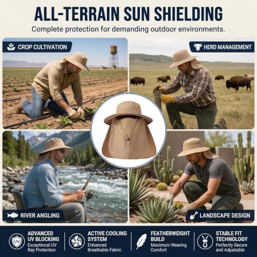 Men's Sun Hat Fishing Boonie Hat UPF 50+ Wide Brim Outdoor Work Hat Khaki