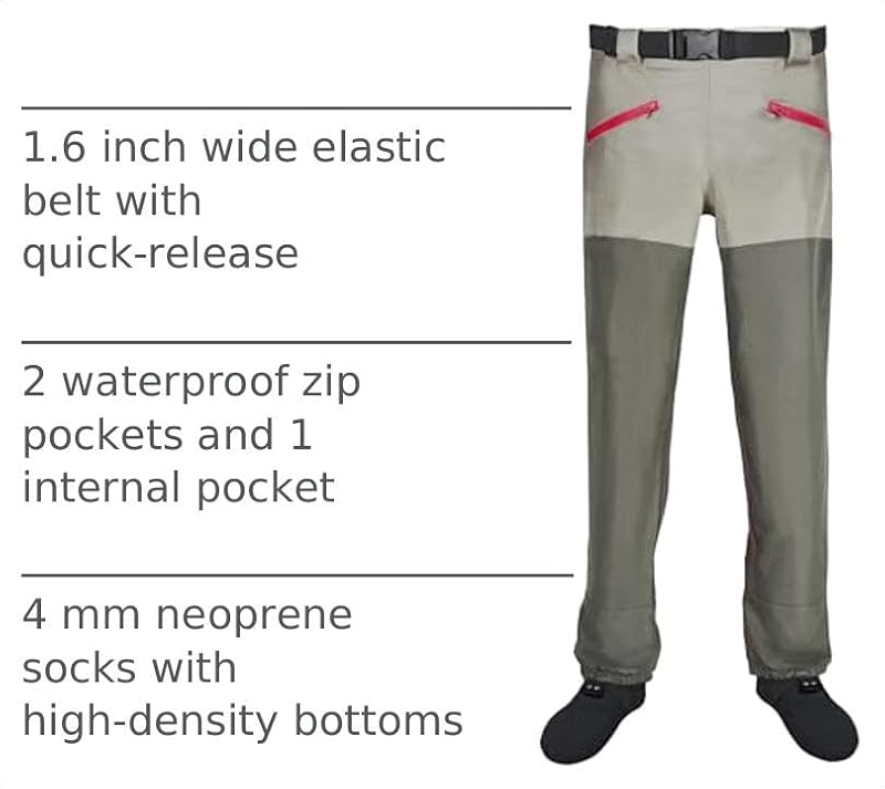 JUSTOOP Medium Waist Wader Pants for Men & Women - Breathable Waterproof Fishing Gear