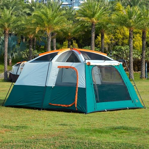 KTT Green New Large Family Tent 8-10-12-14 Person Waterproof 2 Rooms 3 Doors
