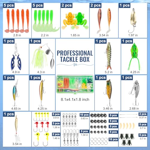 92Pcs Complete Fishing Tackle Kit with Lures, Hooks, Weights & Tackle Box
