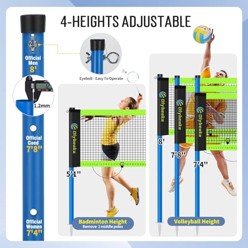 Black Portable Volleyball & Badminton Combo Net Set with 20ft & 32ft Nets