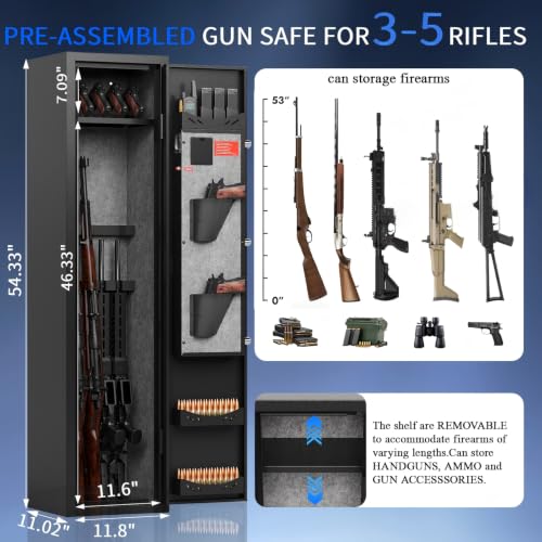 KAER Gun Safe for Rifles & Pistols with Electronic Lock, 3-5 Rifle Capacity