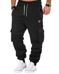 A WATERWANG Men's Fleece Cargo Sweatpants Casual Cotton Tapered Drawstring Athletic Workout Joggers Sweat Pants with Pockets Black XL