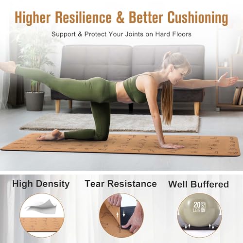 Umineux Cork Yoga Mat 6mm Thick Exercise Mat with Straps - Eco-Friendly, Non-Slip