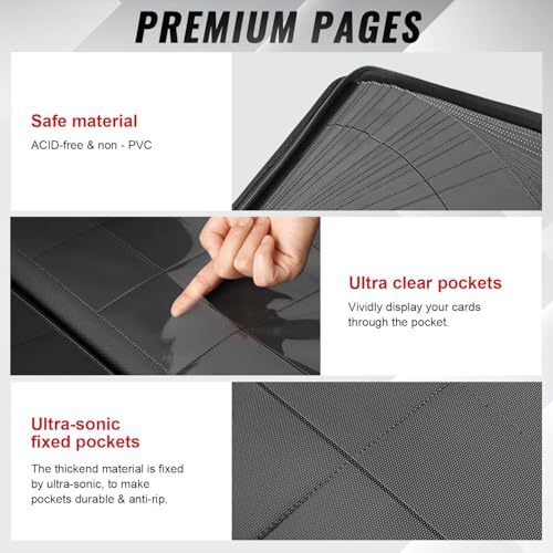 Black 16-Pocket Zipper Card Binder for Trading Cards - 1280 Capacity
