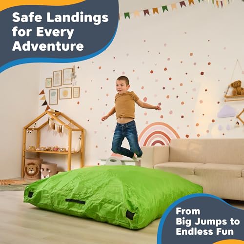 SaferBounce Kids Sensory Crash Pad Green 5ft x 5ft Safety Foam Mat for Jumping & Play