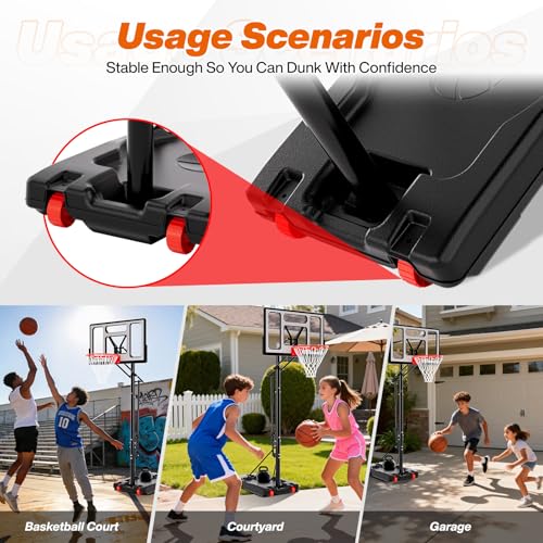 40-Inch Adjustable Basketball Hoop with Impact Backboard, Portable & Height-Adjustable