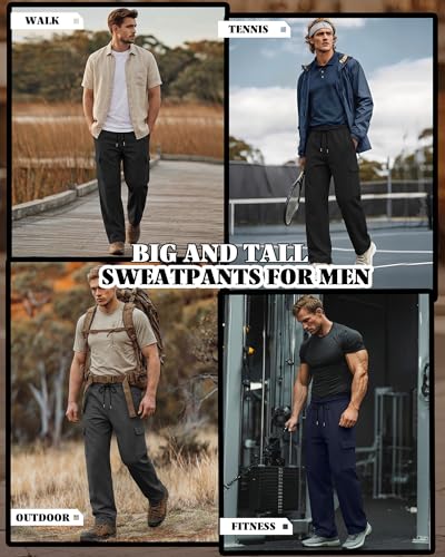 Men's Cargo Sweatpants Big and Tall - 4 Pack, Black, Navy, Gray, 4X-Large