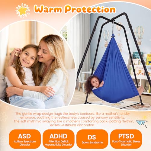 Light Blue Sensory Swing Set with Stand - Heavy-Duty Kids Indoor & Outdoor Autism Therapy Hammock, 350LBS Capacity