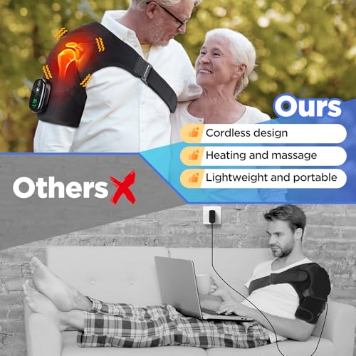 FAMILY HEALTH Cordless Shoulder Heating Pad & Massager - Black, Rechargeable, Vibration & Heat