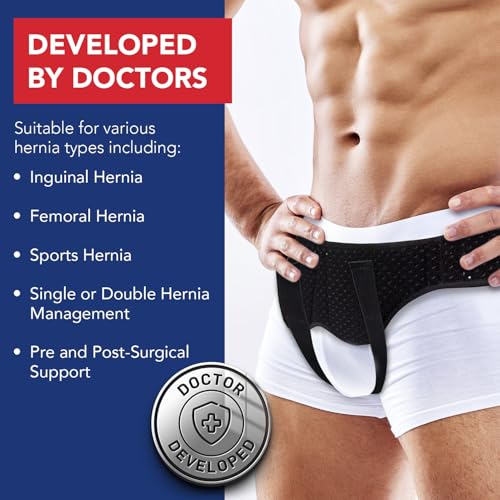 Doctor Developed Hernia Support Belt for Men & Women - Black, Medium - Groin Relief & Post-Surgical Brace
