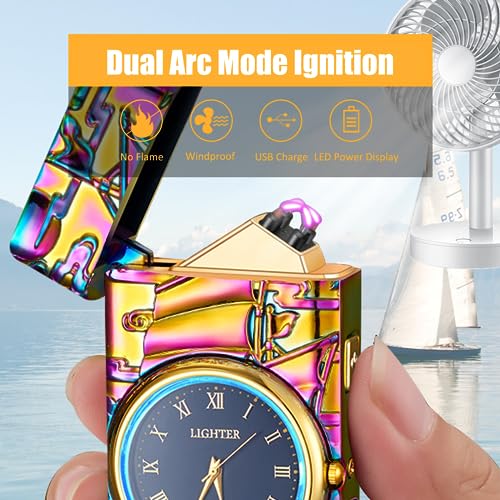 Electric Plasma Arc Lighter with Clock & Flashlight - Sailboat Multicolor