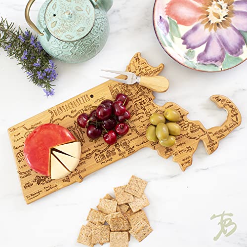 Massachusetts State-Shaped Bamboo Cutting & Serving Board with Wall Hang Feature