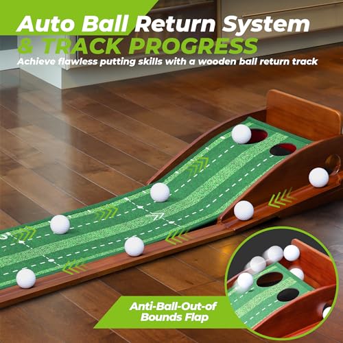 Golfguru Professional Dual-Hole Putting Green Mat with Mirror & Automatic Ball Return - 9.8FT Indoor & Outdoor Practice Mat