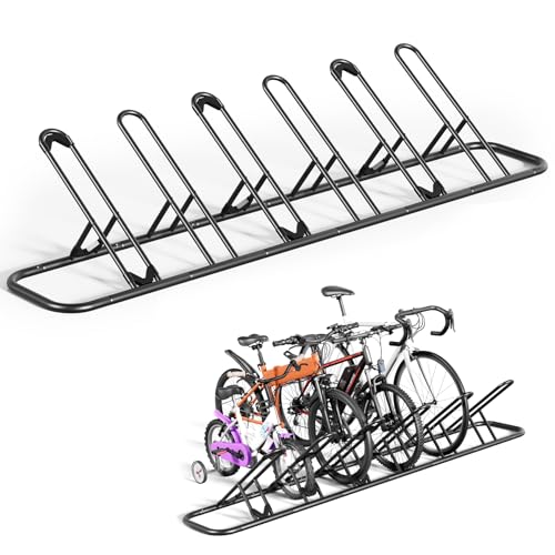 6-Slot Floor Bike Rack for Garage Indoor Outdoor Bicycle Storage Stand - Black