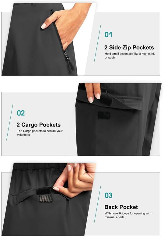 Skiennix Women's Hiking Golf Shorts - Lightweight Quick-Dry Cargo Bermuda with 5 Pockets, Knee Length