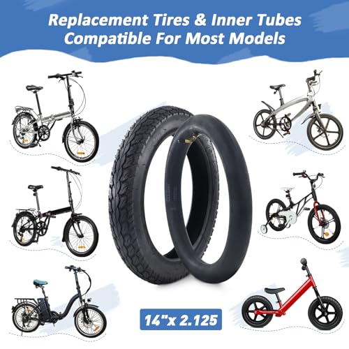 2 Pack 14x2.125 Inch E-Bike Tire with 2 Tubes - Heavy-Duty Replacement for Electric Bikes