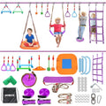 Kids Ninja Warrior Obstacle Course with 2x56ft Slackline & Purple Accessories - Outdoor Play Set