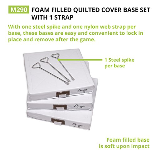 Baseball Base Set with Foam-Filled Quilted Nylon Cover - 14 x 14 x 2 inches, Includes 3 Bases & Steel Ground Spikes - Variation of THIS listing