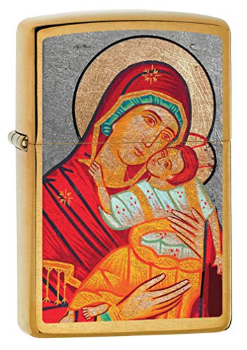 Zippo Windproof Metal Lighter Virgin Mary with Child Brushed Brass 80631