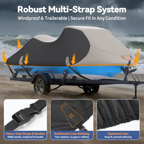 1200D Waterproof Jet Ski Cover 136-145 inch Fits 3 Seater with Storage Bag