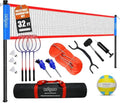 Zdgao 20FT/32FT Volleyball & Badminton Combo Set with Net and Accessories - Red & Blue, Outdoor Recreation