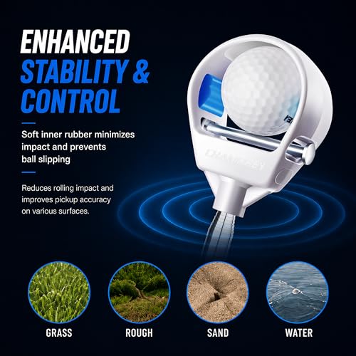 White 9 Ft Golf Ball Retriever with Stainless Steel Shaft & Rubber Grip