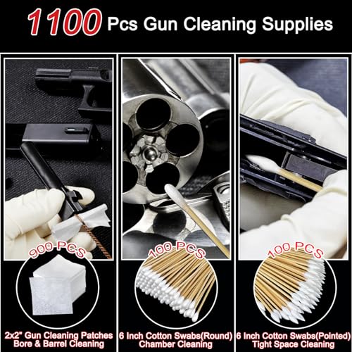 Gun Cleaning Supplies Kit - 900 Patches + 200 Cotton Swabs for Firearms - Variation: 900 Patches + 100 Pointed + 100 Round