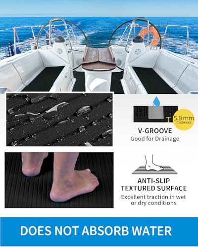 Boat Flooring with Self-Adhesive Groove Marine Decking - Black 96"L x 38"W