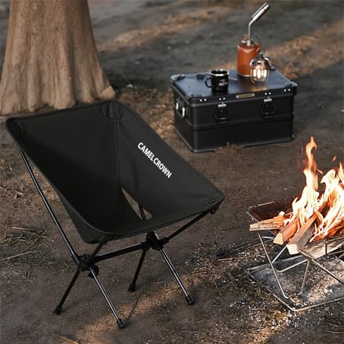 Portable Camping Chair Black Lightweight Foldable Lawn Chair with Carry Bag