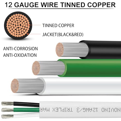 12/3 Marine Grade Wire 100FT Triplex Copper Cable - White PVC Insulation