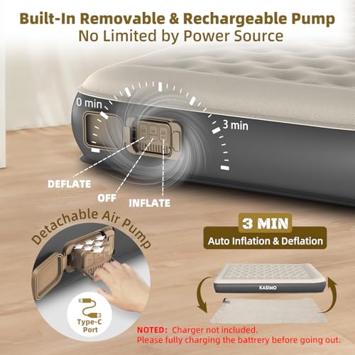 KASIMO Queen Air Mattress with Wireless Battery Pump, 75x59x8.7 Inch, Eco TPU