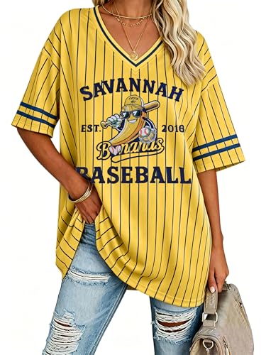 Women’s Baseball Jersey Funny Banana Shirt Stripe V-Neck Short Sleeve Tee Medium Yellow 1