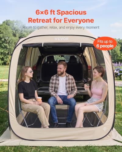 Beige 6x6 ft SUV Tailgate Tent for Car Camping & Outdoor Use
