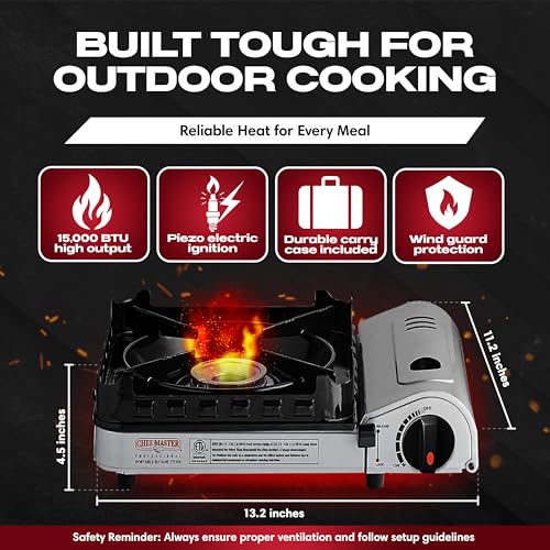 Chef Master Portable Butane Camping Stove - Backpacking Burner, 15,000 BTU, Stove Only