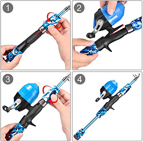Kids Telescopic Fishing Pole and Reel Combo Set - Pink & Blue Variations