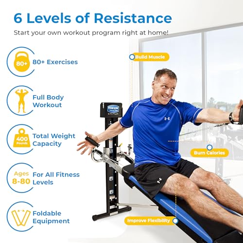 Total Gym XLS Home Workout Machine 19" W x 90" L x 43" H with Accessories, Black/Blue/Chrome