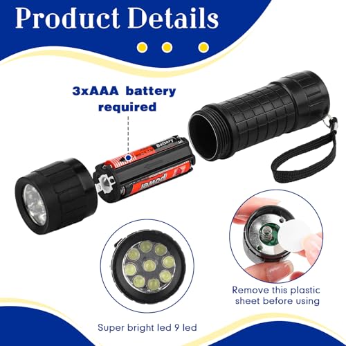 Rossesay 90 Pcs Mini Black Flashlights with Lanyards & 270 AAA Batteries - Portable Outdoor & Emergency Use