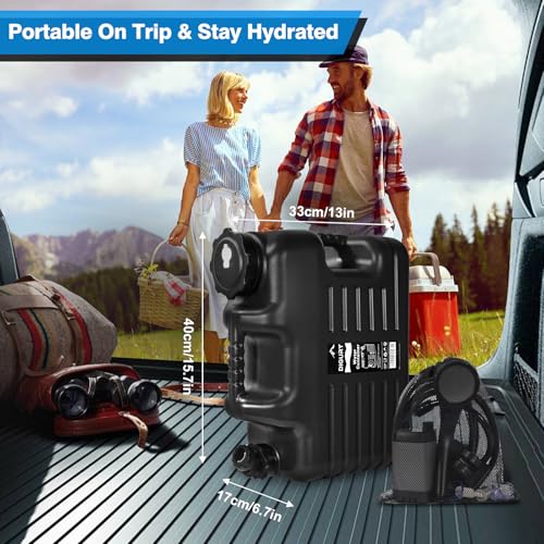 Digury Black Portable Camping Shower Kit with 5-Gallon Water Jug, Rechargeable, Waterproof Pump