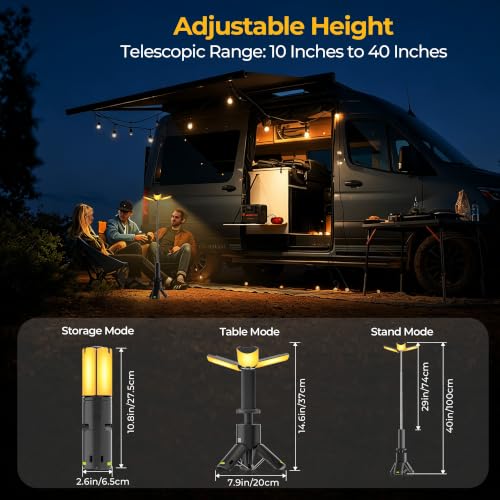 Rechargeable LED Camping Lantern with Telescopic Pole, 360° Light, Waterproof & Power Bank